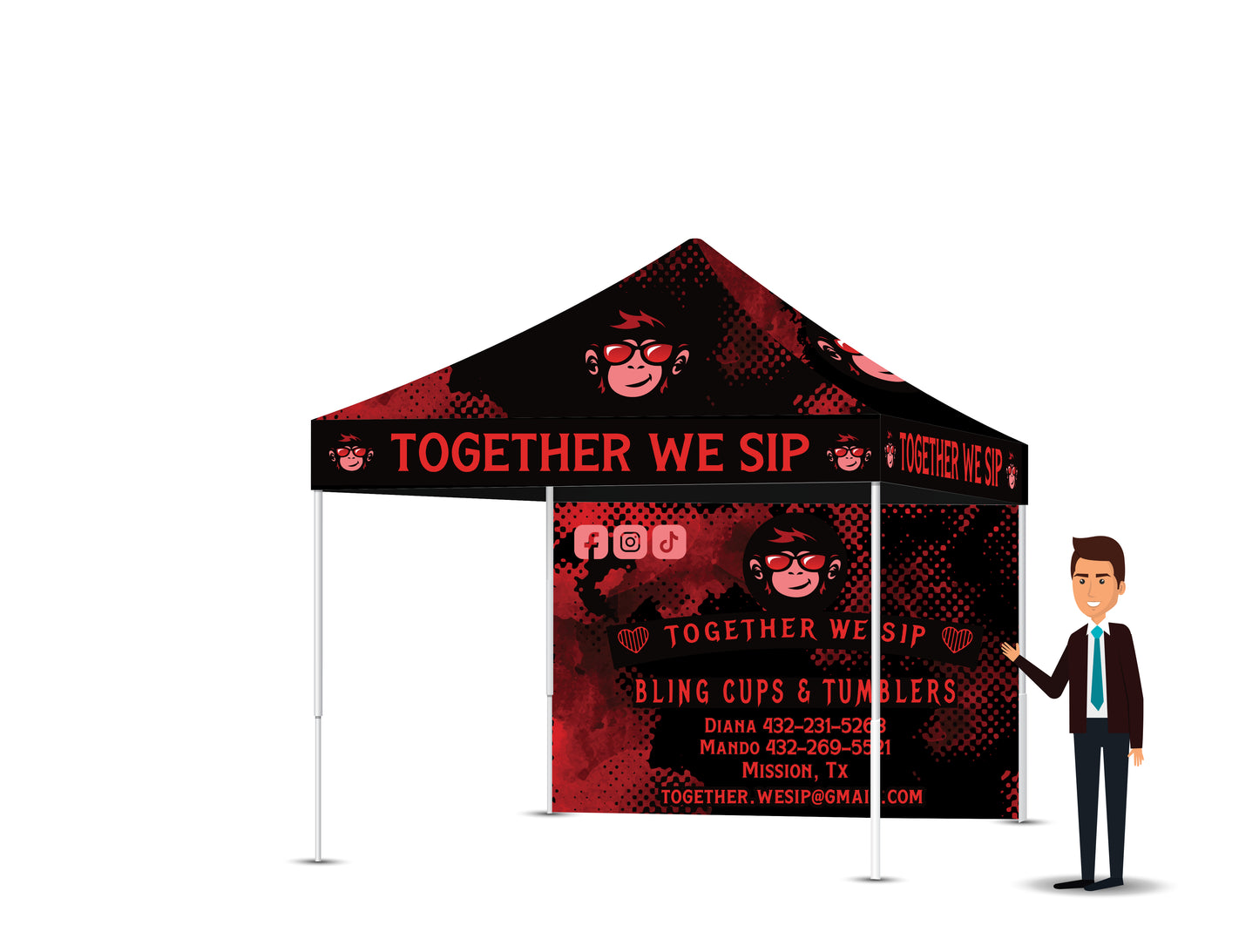 Custom Printed Tent With Backdrop FREE DESIGN - 10x10 Custom Canopy For Marketing, Trade Shows, Festivals, Farmers Market and Any Event.