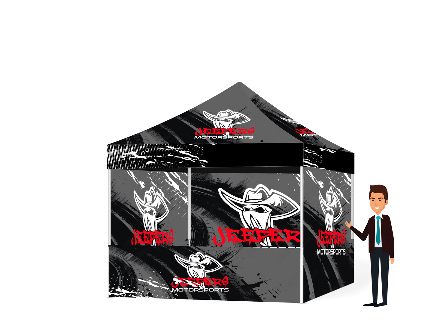 Custom Printed Tent With Three Full Walls and One Half Wall FREE DESIGN - 10x10 Custom Canopy For Marketing, Trade Shows, Festivals, Farmers Market and Any Event.