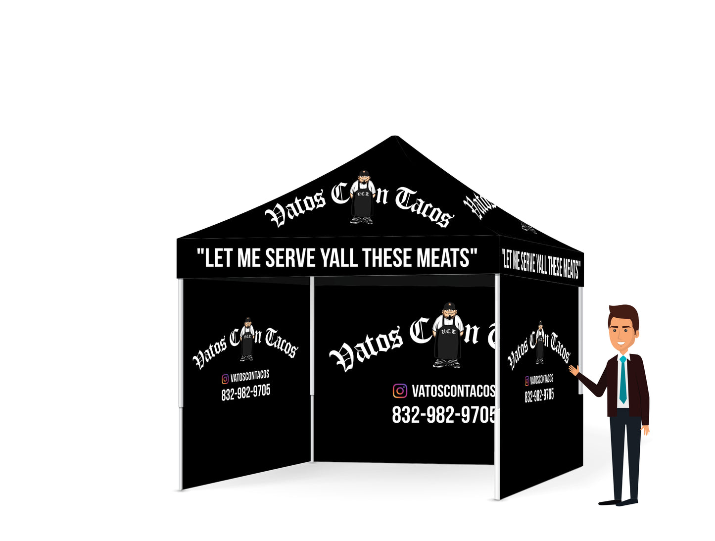 Custom Printed Tent With Three Full Walls FREE DESIGN - 10x10 Custom Canopy For Marketing, Trade Shows, Festivals, Farmers Market and Any Event.
