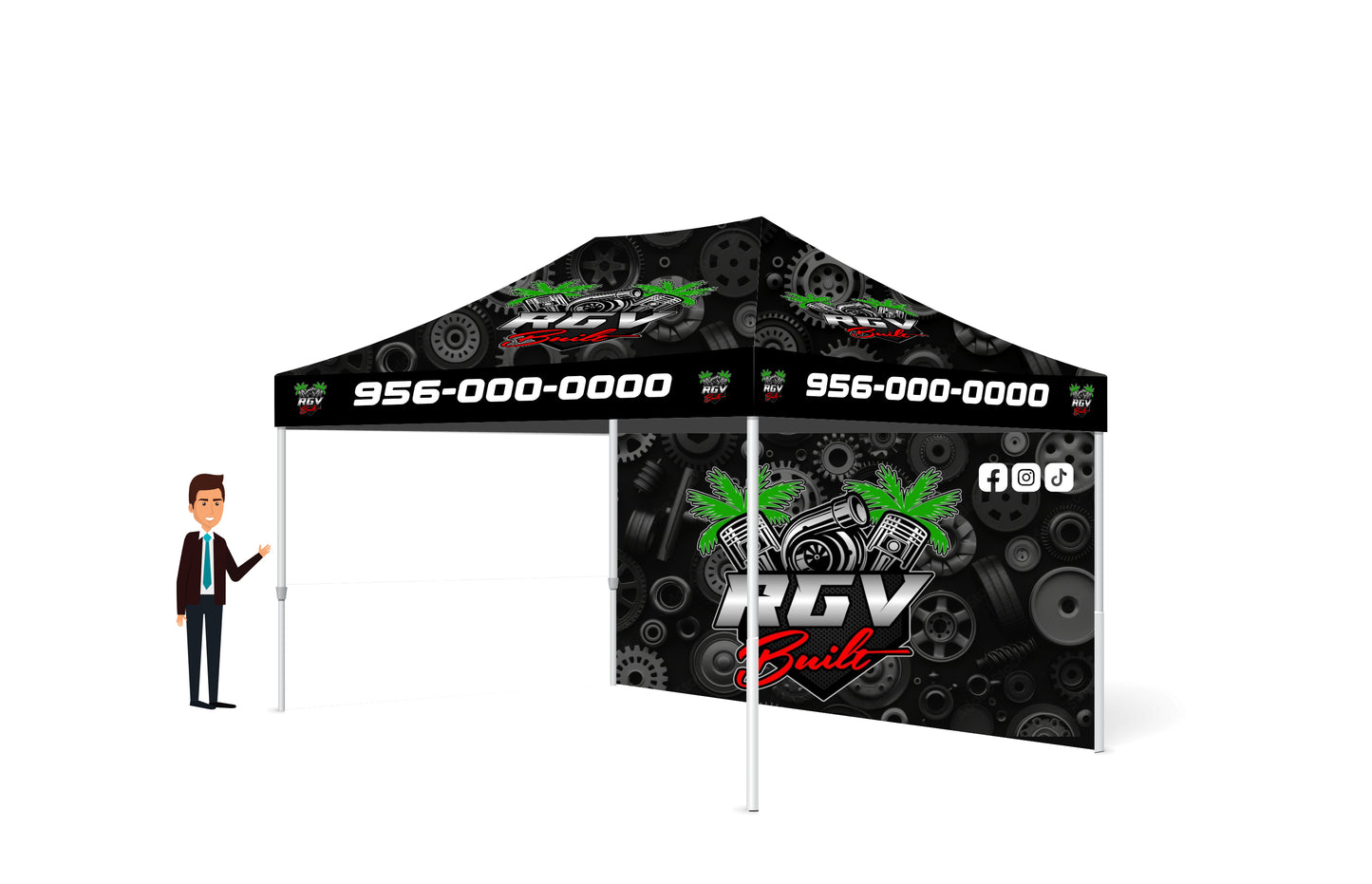 10x15 Custom Printed Tent With Backdrop FREE DESIGN - 10x15 Custom Canopy For Marketing, Trade Shows, Festivals, Farmers Market and Any Event.