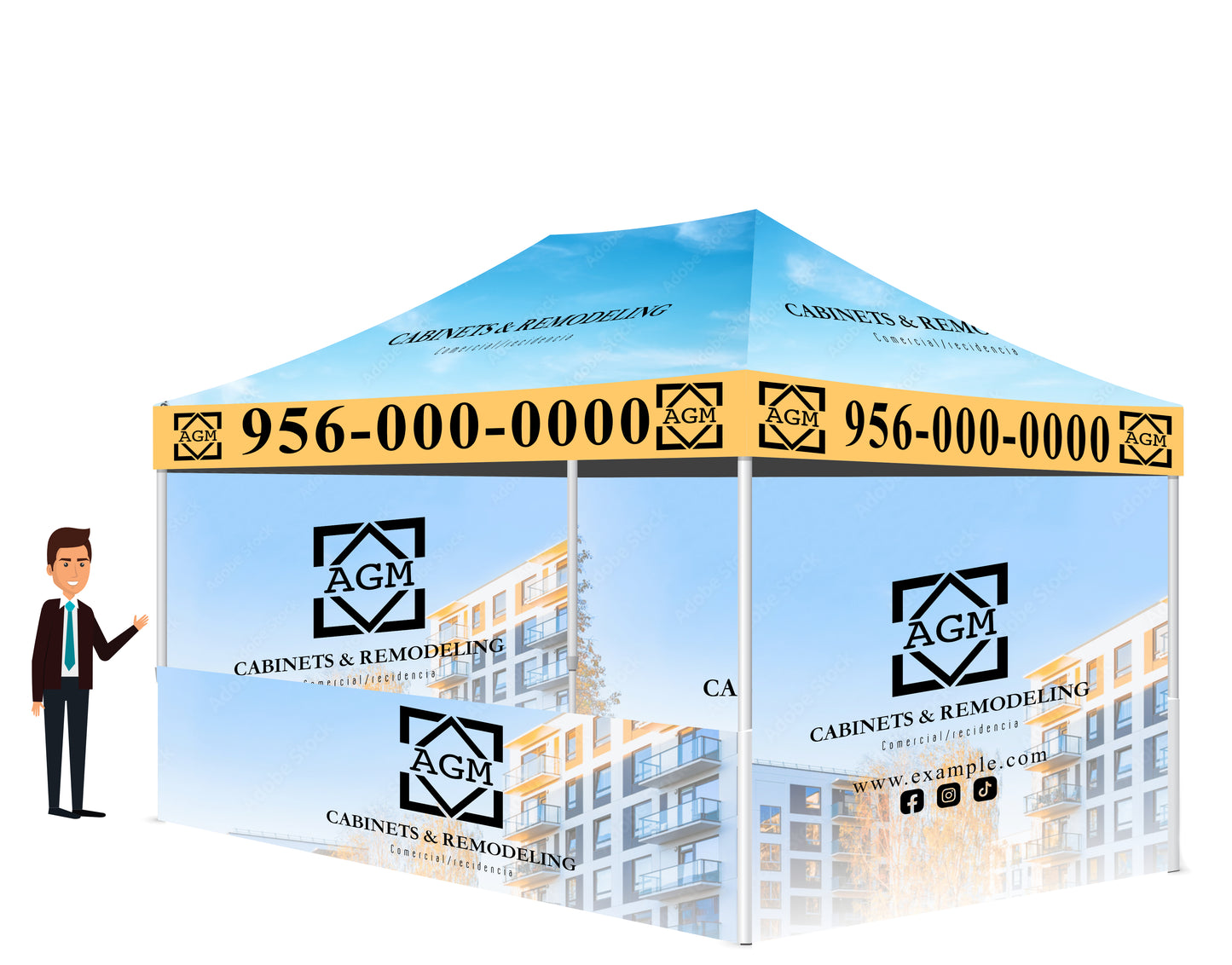 10x15 Custom Printed Tent With Three Full Walls and One Half Wall FREE DESIGN - 10x15 Custom Canopy For Marketing, Trade Shows, Festivals, Farmers Market and Any Event.