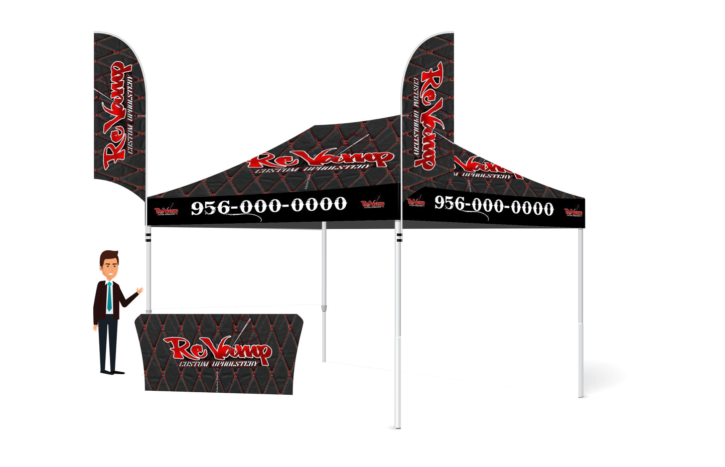 10x15 Custom Printed Tent FREE DESIGN With 2 Double Sided Flags And a Table Cover - 10x15 Custom Canopy For Marketing, Trade Shows, Festivals, Farmers Market and Any Event.