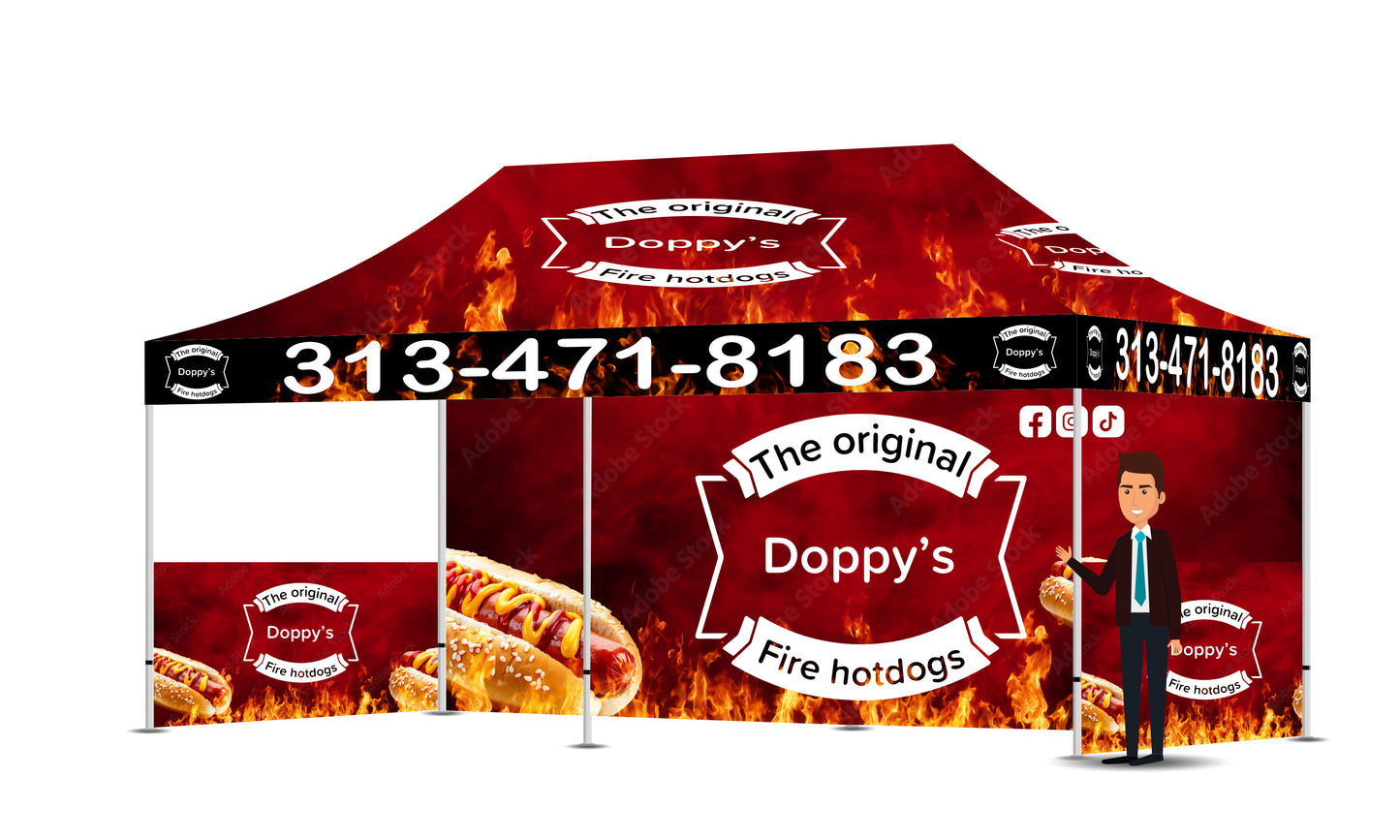 Custom Printed 10x20 Tent With Backdrop and Two Half Walls FREE DESIGN - 10x20 Custom Canopy For Marketing, Trade Shows, Festivals, Farmers Market and Any Event.