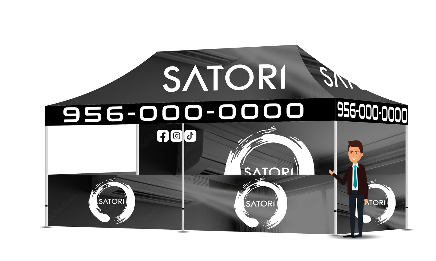 Custom Printed 10x20 Tent With A Backdrop and Three Half Walls FREE DESIGN - 10x20 Custom Canopy For Marketing, Trade Shows, Festivals, Farmers Market and Any Event.