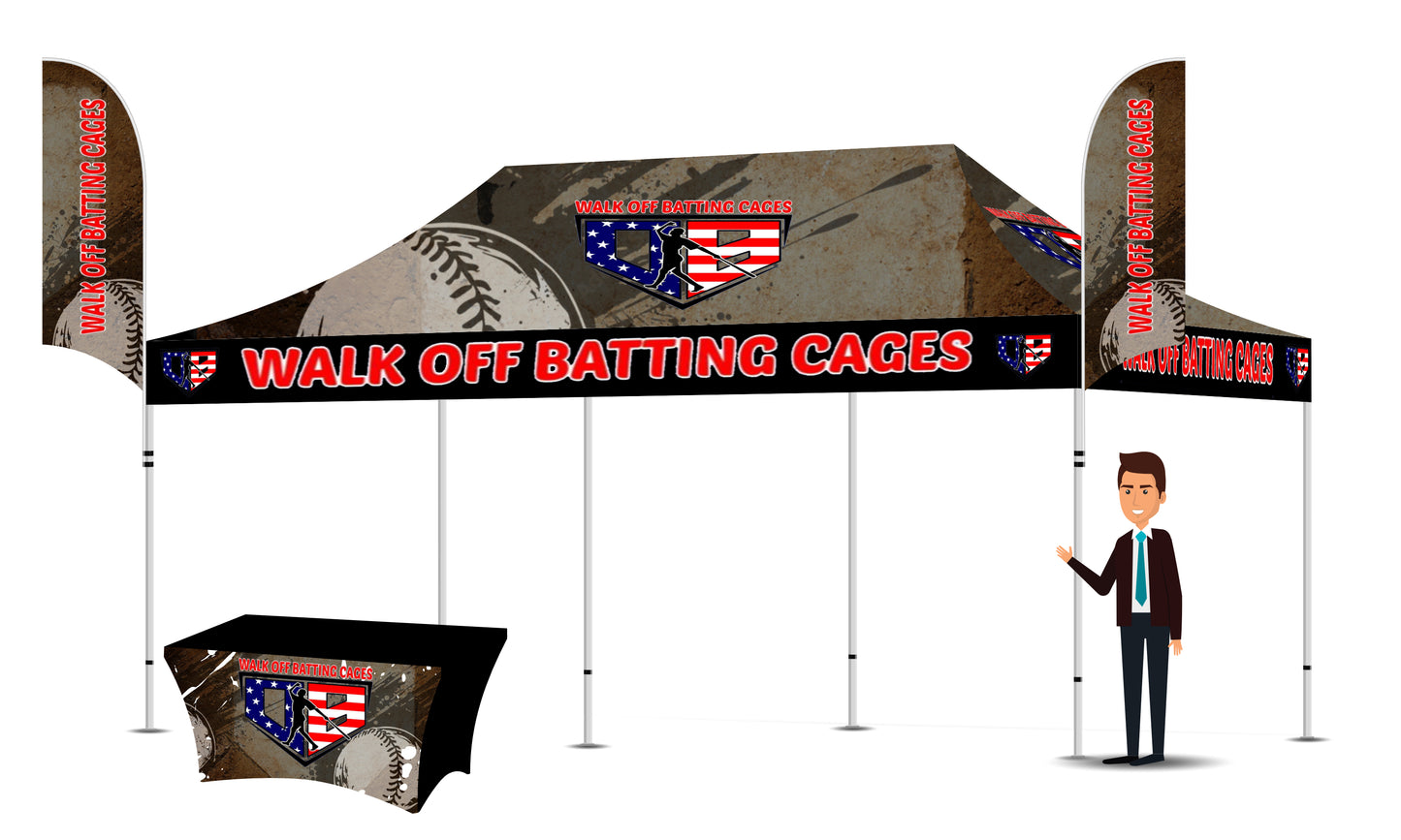 Custom Printed 10x20 Tent FREE DESIGN With 2 Double Sided Flags And a Table Cover - 10x20 Custom Canopy For Marketing, Trade Shows, Festivals, Farmers Market and Any Event.