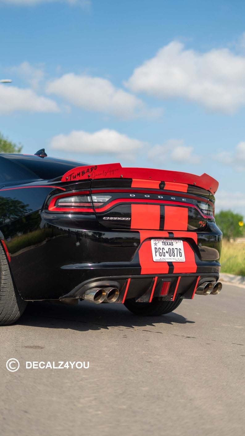 Dual 10" Racing Stripes For Charger No Hood Scoop 2015-2024 | Machine Cut To Size (No Trimming Needed).