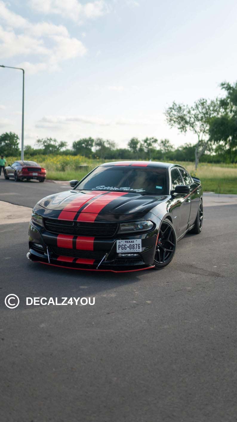 Dual 10" Racing Stripes For Charger No Hood Scoop 2015-2024 | Machine Cut To Size (No Trimming Needed).