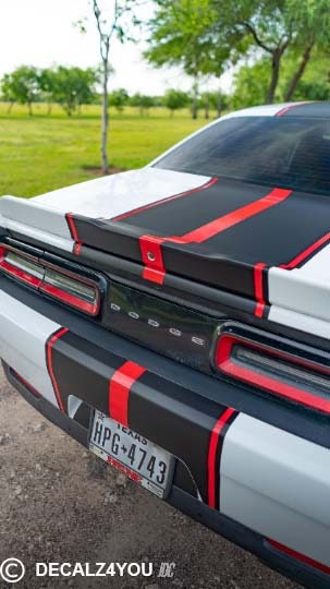 Challenger Racing Stripes Dual 10" For 2015-2024 Challenger with Hood Scoop.