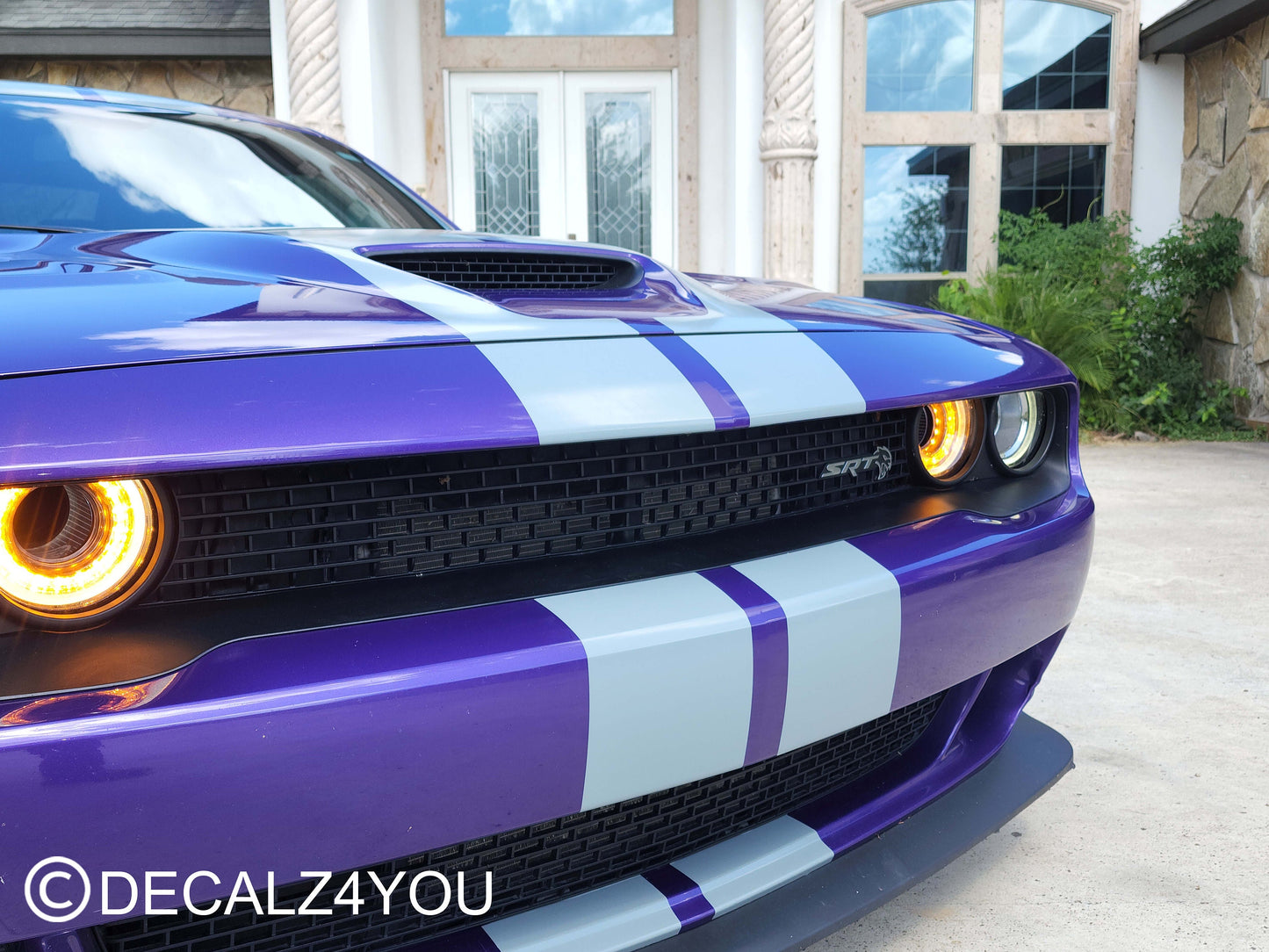 Dual 10" Racing Stripes With Hood Scoop - Machine Cut To Size (No Trimming Needed) CHALLENGER 2015-2024 Decals.