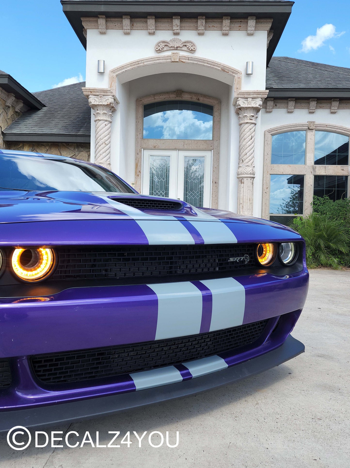 Dual 10" Racing Stripes With Hood Scoop - Machine Cut To Size (No Trimming Needed) CHALLENGER 2015-2024 Decals.