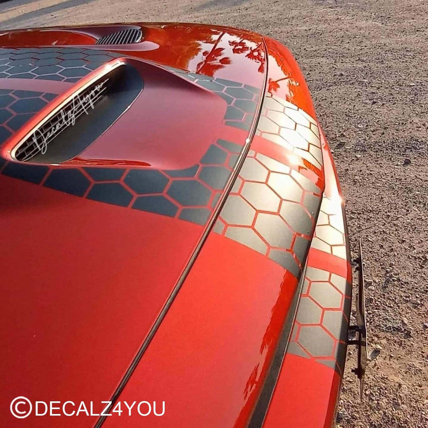 HoneyComb Racing Stripes Dual 10"  for 2015-2024 Challenger With Hood Scoop.