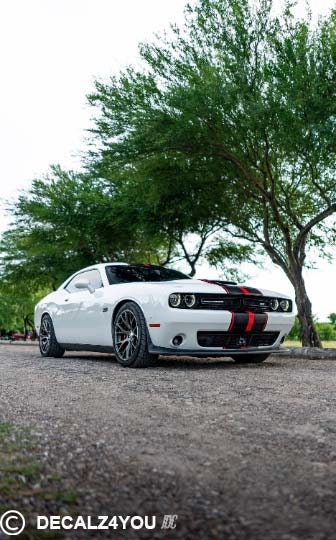 Challenger Racing Stripes Dual 10" For 2015-2024 Challenger with Hood Scoop.