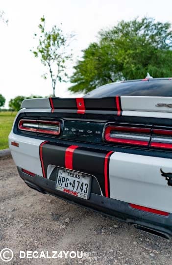 Challenger Racing Stripes Dual 10" For 2015-2024 Challenger with Hood Scoop.