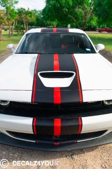 Challenger Racing Stripes Dual 10" For 2015-2024 Challenger with Hood Scoop.