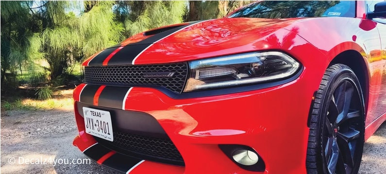 Award Winning Charger RACING Stripes Dual 10" & Pin Stripe/Graphic Sticker For Charger With Hood Scoop.