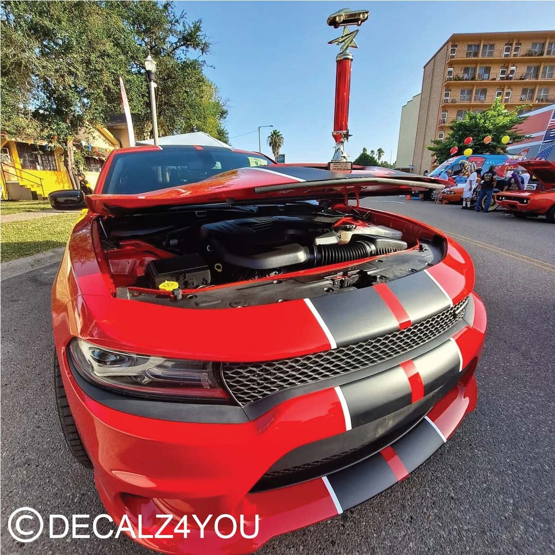 Award Winning Charger RACING Stripes Dual 10" & Pin Stripe/Graphic Sticker For Charger With Hood Scoop.
