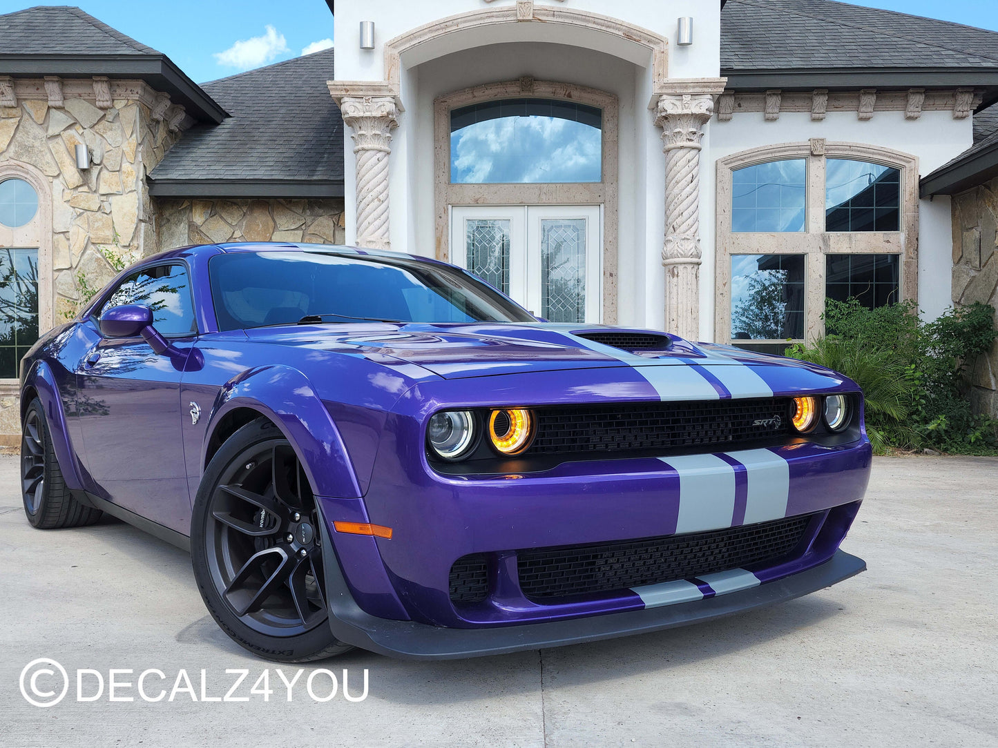 Dual 10" Racing Stripes With Hood Scoop - Machine Cut To Size (No Trimming Needed) CHALLENGER 2015-2024 Decals.