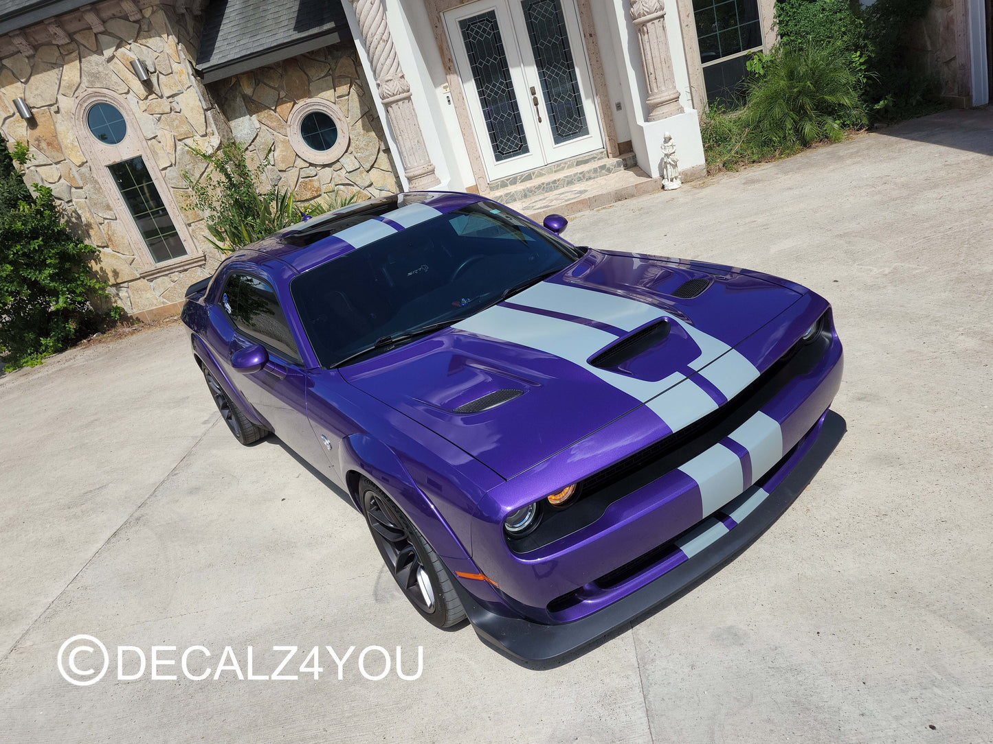 Dual 10" Racing Stripes With Hood Scoop - Machine Cut To Size (No Trimming Needed) CHALLENGER 2015-2024 Decals.