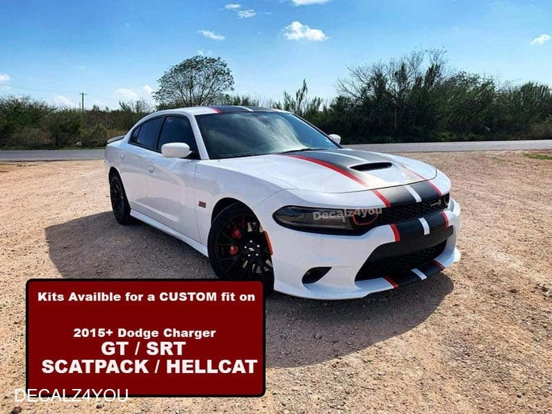 RACING Stripes Dual 10" & Pin Stripe/Graphic Sticker For CHARGER With Hood Scoop 2015 - 2024.