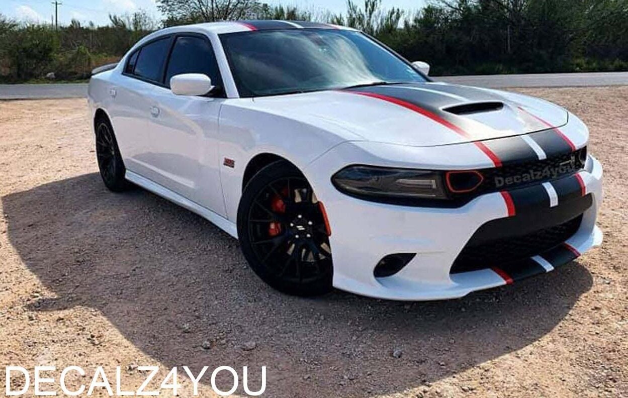 RACING Stripes Dual 10" & Pin Stripe/Graphic Sticker For CHARGER With Hood Scoop 2015 - 2024.
