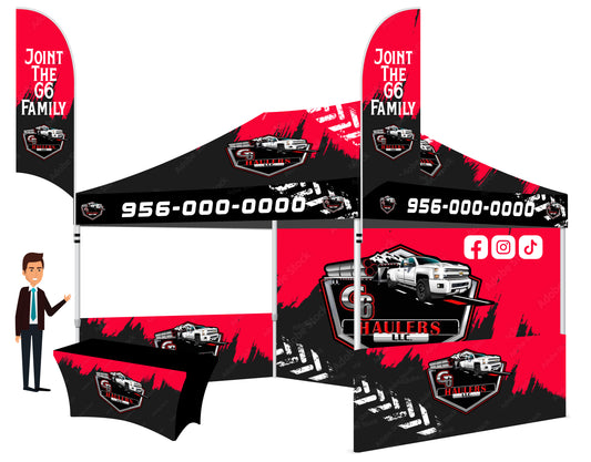 10x15 Custom Printed Tent With A Backdrop, 2 Half Walls, 2 Double Sided Flags And a Table Cover FREE DESIGN - 10x15 Custom Canopy For Marketing, Trade Shows, Festivals, Farmers Market and Any Event.