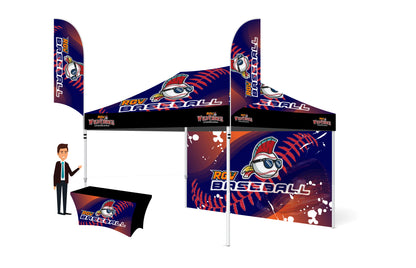 10x15 Custom Printed Tent With Backwall, 2 Double Sided Flags And a Table Cover FREE DESIGN - 10x15 Custom Canopy For Marketing, Trade Shows, Festivals, Farmers Market and Any Event.