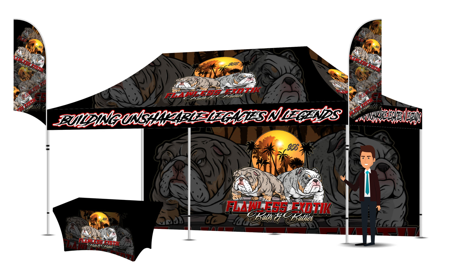 Custom Printed 10x20 Tent With Backwall, 2 Double Sided Flags And a Table Cover FREE DESIGN - 10x20 Custom Canopy For Marketing, Trade Shows, Festivals, Farmers Market and Any Event.