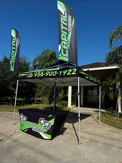 Custom Printed 10x10 Tent FREE DESIGN With 2 Double Sided Flags And a Table Cover - 10x10 Custom Canopy For Marketing, Trade Shows, Festivals, Farmers Market and Any Event.