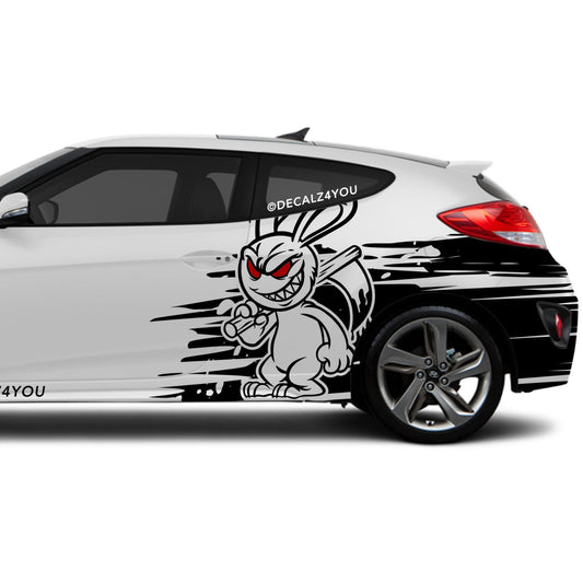 Large Angry Rabbit Side Graphic Includes Driver & Passenger Veloster 2019 - Current