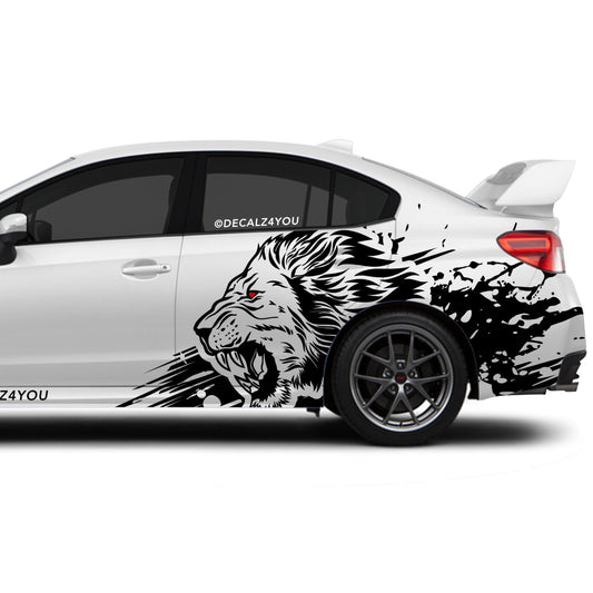 Angry Large Lion Side Graphic Includes Driver & Passenger Universal