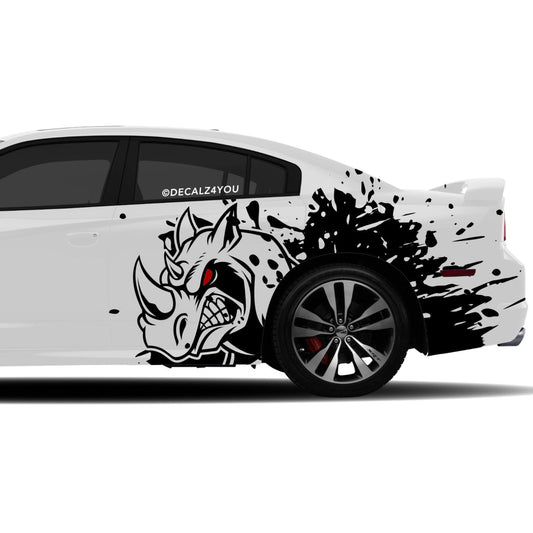 Mean Angry Rhino Side Graphic Includes Driver & Passenger Charger 2011 - 2014