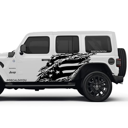 Distressed American Flag Side Graphic Includes Driver & Passenger Wrangler 2018 - Current