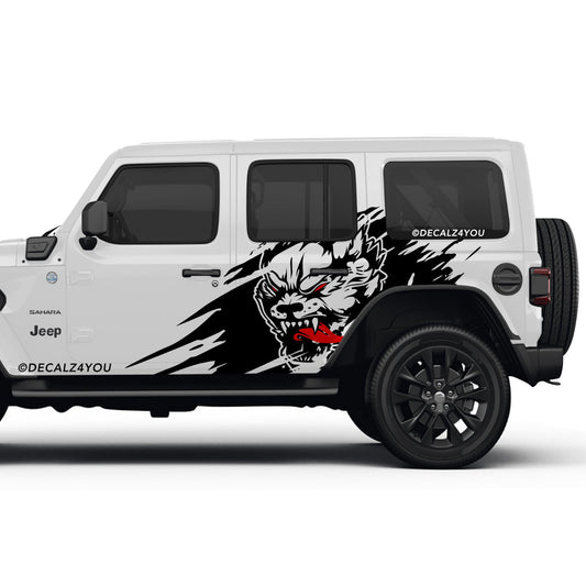 Angry Wolf Side Graphic Includes Driver & Passenger Wrangler 2018 - Current
