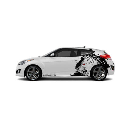 XL Mean Angry Wolf Side Graphic Includes Driver & Passenger Veloster 2019 - Current