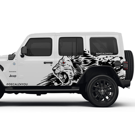 Angry Large Lion Side Graphic Includes Driver & Passenger Wrangler 2018 - Current