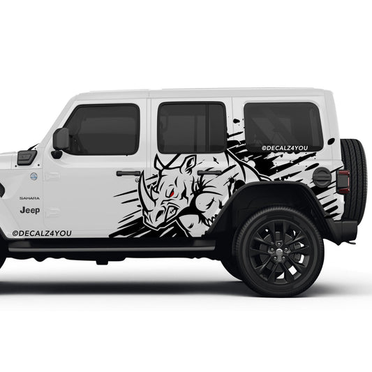 Large Angry Rhino Side Graphic Includes Driver & Passenger Wrangler 2018 - Current