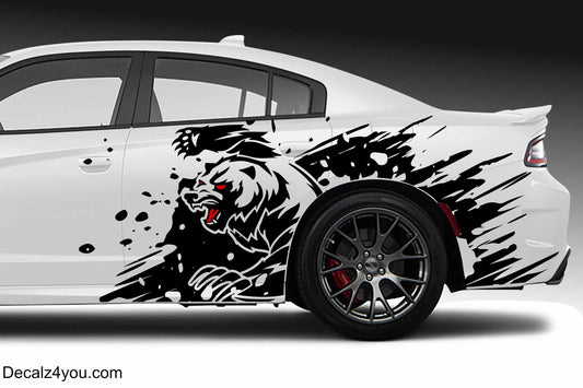 X-Large Angry Bear Splatter  Decal Includes BOTH sides... (Driver & Passenger)