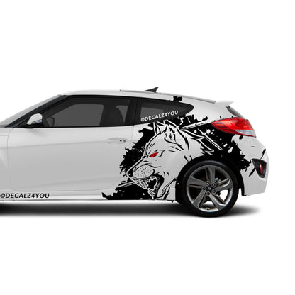 XL Mean Angry Wolf Side Graphic Includes Driver & Passenger Veloster 2019 - Current