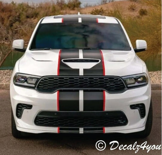 Dual 10" Racing Stripes (PRE-CUT)& Pin Stripe (Rally Stripe) Durango 2014-2025 With Hood Scoop.