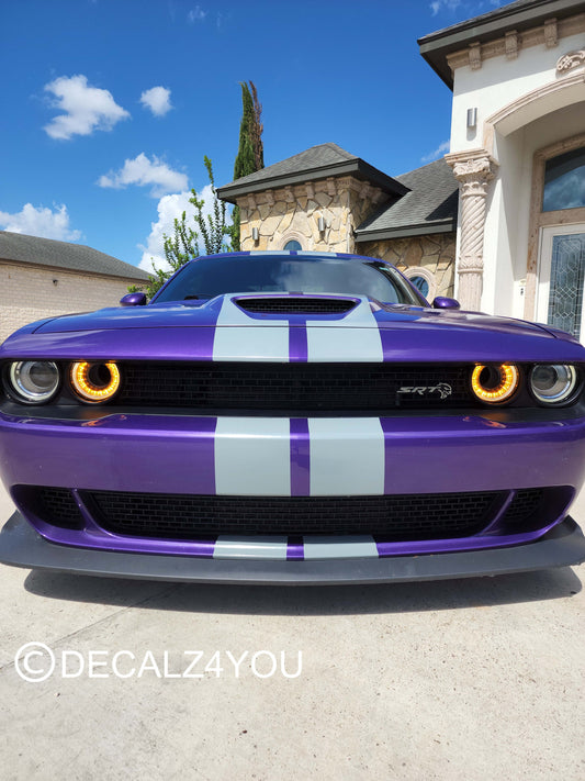 Dual 10" Racing Stripes With Hood Scoop - Machine Cut To Size (No Trimming Needed) CHALLENGER 2015-2024 Decals.