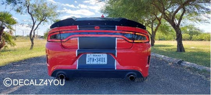 Charger With Hood Scoop 2015- 2024 SINGLE "fat" Racing Stripe & Pin Stripes (Rally stripe).