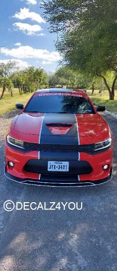 Charger With Hood Scoop 2015- 2024 SINGLE "fat" Racing Stripe & Pin Stripes (Rally stripe).