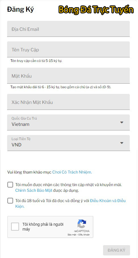 nhập thông tin đăng ký 188bet
